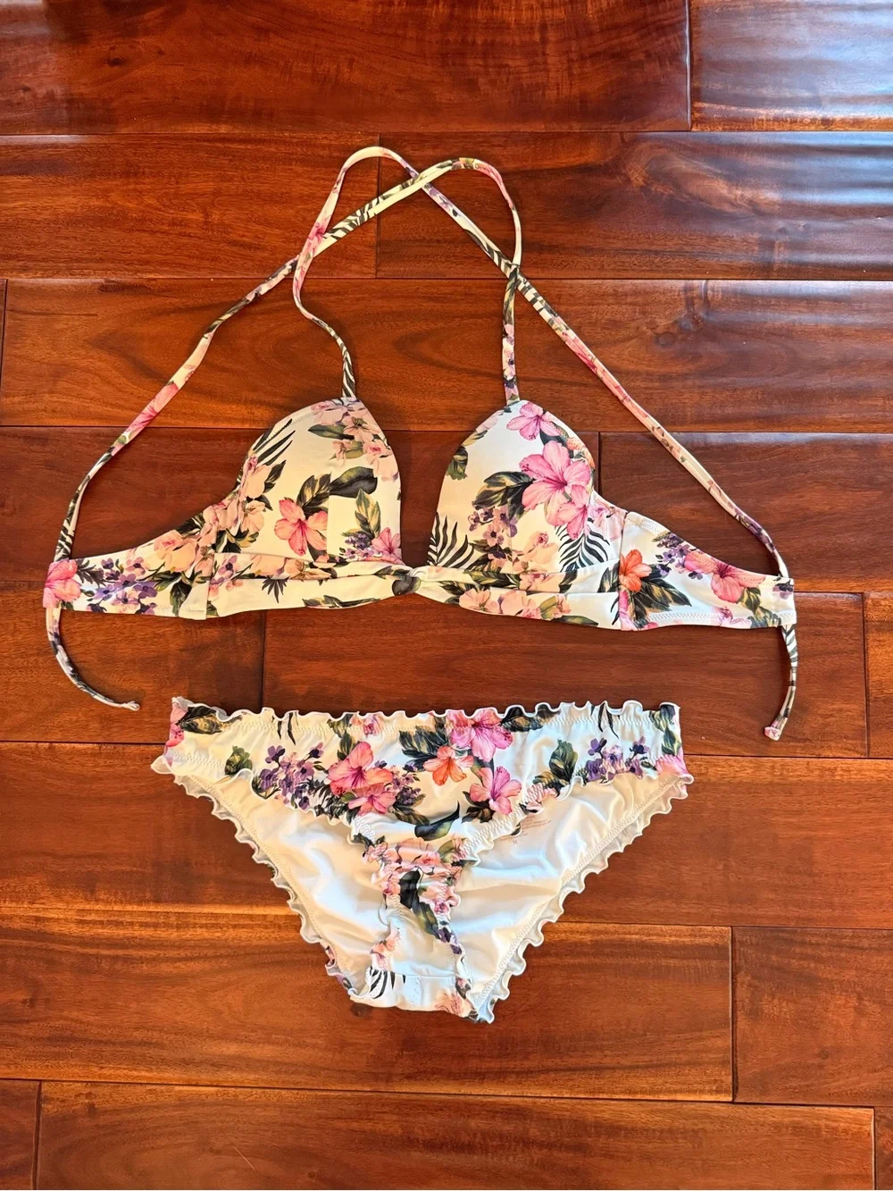 Shade & Shore Floral Bikini Set — White with Pink & Green Accents